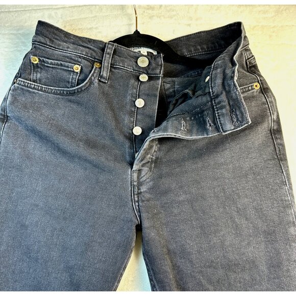 RE/DONE Womens Jeans Size 28 Black High Rise Ankle Crop 70s Stove PipeFrayed - Picture 4 of 13